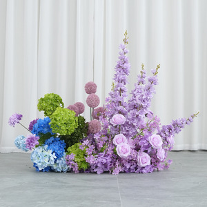 งานเลี้ยงฉลองหมั้น ตกแต่งธีมสีม่วง ด้วยดอกไม้ประดิษฐ์จากพลาสติกและผ้าไหม สำหรับตกแต่งเวที จัดดอกไม้ทางเดินเป็นแถว - Product Image 4