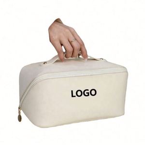 Wholesale Travel Custom Logo Waterproof <b>Large</b> Capacity Toiletry PU Leather <b>Pillow</b> Cosmetic Makeup Bag With Zipper - Product Image 2