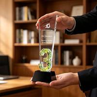 Trophée en cristal personnalisé avec logo, récompense en verre coloré avec numéro, gravure gratuite pour cérémonie de réunion annuelle d'entreprise