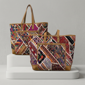 Sac fourre-tout bohème en toile avec broderie géométrique, deux poignées, fermeture éclair, multicolore, sac à bandoulière pour femme, doublure en coton - Product Image 5