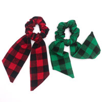 Chouchou à carreaux Buffalo de Noël avec long ruban et nœud pour enfants et adultes, accessoire de cheveux pour fêtes de fin d'année