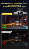 Caméra de tableau de bord WIFI 4 canaux avec écran de 3 pouces, assistance à la conduite, mode de stationnement 24 heures, vision nocturne à 360 degrés, 4 objectifs, caméra DVR pour voiture