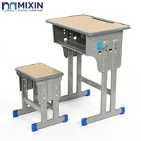 Ensemble de chaise et bureau réglables pour étudiants, mobilier scolaire primaire, bureau et chaise en bois bleu pour salle de classe, OEM durable