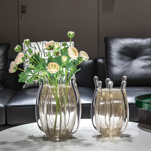 Vaso in <span class=keywords><strong>Vetro</strong></span> Artistico Italiano Soffiato a Mano, Dorato Champagne, a Forma di Zucca con Bordo a Spirale, Centrotavola per Decorazione Casa - Product Image 6