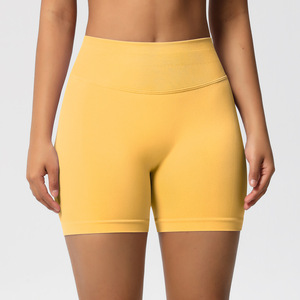 Shorts Deportivos de Cintura Alta para Mujer, Diseño Sólido, 3 Pulgadas, Acanalados, Sin Costuras, con Efecto Levanta Glúteos, Transpirables, de Nailon y Spandex, para Pilates - Product Image 3