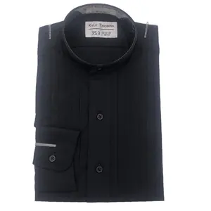 Chất Lượng Cao Rắn Màu Dài Tay Áo Mandarin Collar Plead Phía Trước Tuxedo Dress Shirt Cho Nam Giới