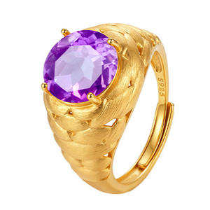 Wholesale 925 Sterling Silver Gold Plated Brushed Adjustable <b>Ring</b> 10mm Round Cut Natural <b>Stone</b> Fine Jewelry <b>Mens</b> - Product Image 1