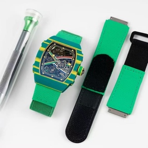 Luxury Men's <b>Automatic</b> Mechanical <b>Watch</b> RM6702 Style <b>Skeleton</b> Carbon Fiber Tonneau Case Sport Wristwatch Fabric Strap - Product Image 4