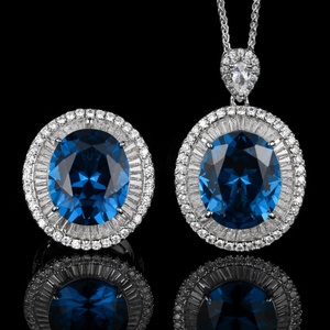 Ensemble de bijoux pendentif bague en cuivre motif nid d'oiseau avec zircone cubique bleue ovale taillée 5*18mm, style vintage et tendance, pour usage quotidien - Product Image 3