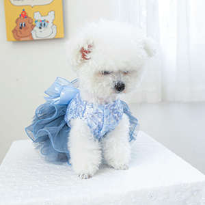 Qbellpet fabricant personnalisé bleu nœud papillon gracieux <span class=keywords><strong>chien</strong></span> automne hiver robe de mariée pour animaux de compagnie - Product Image 5