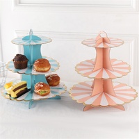 Fournitures de décoration rondes à 3 niveaux Tour à cupcakes en carton Support à cupcakes pour décoration de fête d'anniversaire