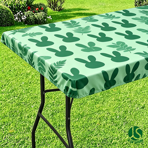 Nappe ajustée écologique en PEVA antidérapante avec dos en flanelle et bord élastique, motif lapin et fougère vert menthe pour <span class=keywords><strong>table</strong></span> de <span class=keywords><strong>jardin</strong></span> - Product Image 1