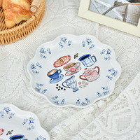 Cartoon Hoog Esthetisch Ontwerp Gevoel Keramische Plaat Modern Cartoon Patroon Feest Dessert Fruit Diner Bord