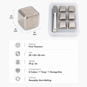 Cubetti di Ghiaccio in Titanio Puro per Alimenti, Pietre Refrigeranti Riutilizzabili in Metallo per Whisky, Vino e Cocktail con Pinze e Custodia - Product Image 4