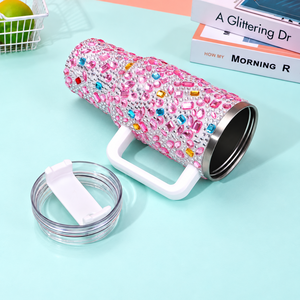 Vaso de Lujo de 40oz con Doble Pared de Acero Inoxidable, Aislamiento al Vacío, con Tapa y Asa, Decorado con Diamantes de Imitación - Product Image 4