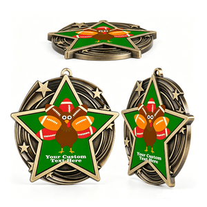 Medalla de Fútbol Americano con Forma de Estrella de Pavo de Acción de Gracias Personalizada, Chapada en Oro, Aleación de Zinc, Esmalte Duro, Impresión Digital - Product Image 6