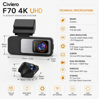 Caméra de tableau de bord avec système de positionnement Wi-Fi à double objectif, 4K avant + 2K arrière, boîte noire de voiture, caméra DVR, vision nocturne, capteur de gravité