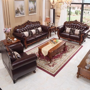 Châu Âu 123 miễn phí kết hợp chính hãng <span class=keywords><strong>sofa</strong></span> da Set với rắn gỗ chạm khắc khung cho căn hộ và khách sạn phòng khách sử dụng - Product Image 4