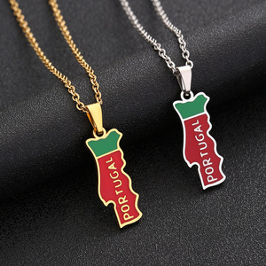 2025 оптовая продажа настраиваемый логотип металлическая нержавеющая сталь Португалия карта страны флаг Ожерелье - Product Image 2