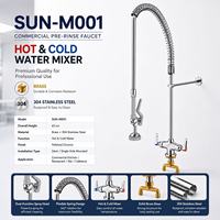 Robinet d'évier de cuisine commercial Sunmax pré-rinçage chaud et froid monté sur pont avec pulvérisateur rétractable pour hôtels et restaurants