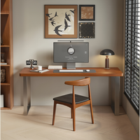 Bureau d'écriture de grande taille au design simple, bureau de travail à domicile en bois massif, bureau d'étudiant avec pieds en acier inoxydable et grande surface pour la maison