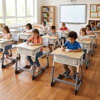 Ensemble bureau et chaise réglables multi-tailles pour étudiants, table d'étude moderne pour salles de classe destinée aux établissements d'enseignement (vente en gros)