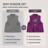 Gilet en soie Kesi pour femme, broderie française faite à la main, style néo-chinois, sans manches, avec boutons mandarin