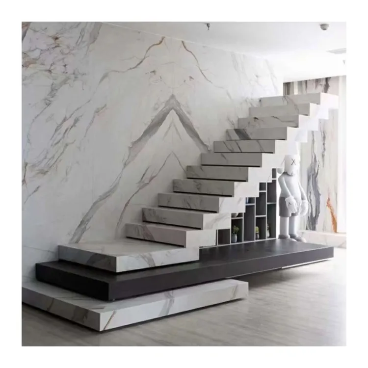 promotion price fast delivery floating staircase staircase l shape aluminium profile stairs artificial stone plates marble