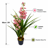 Tanaman Fuchsia Buatan Modern 90cm 3Ft Tinggi Bunga Kain Premium Daun PEVA Ramah Lingkungan Pohon Pot Dekorasi Rumah Kantor