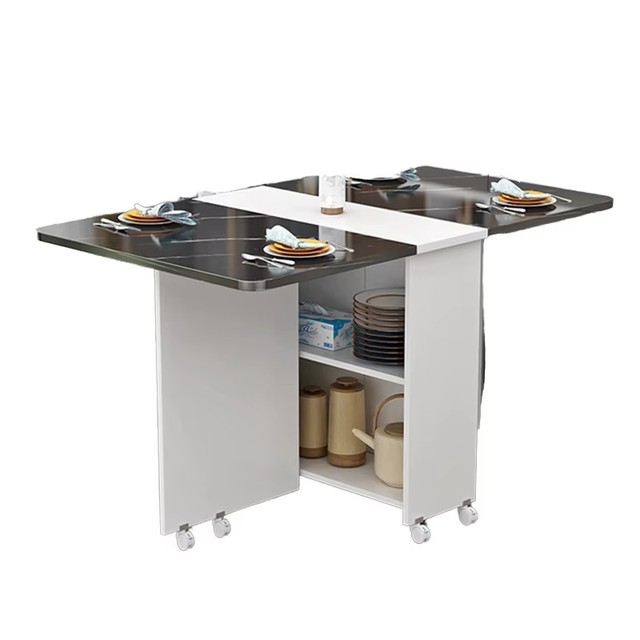 "Folding Kitchen Dining Table with Storage Rack 2 Storage Drawers, Space Saving Movable Kitchen Extendable Dining Table "