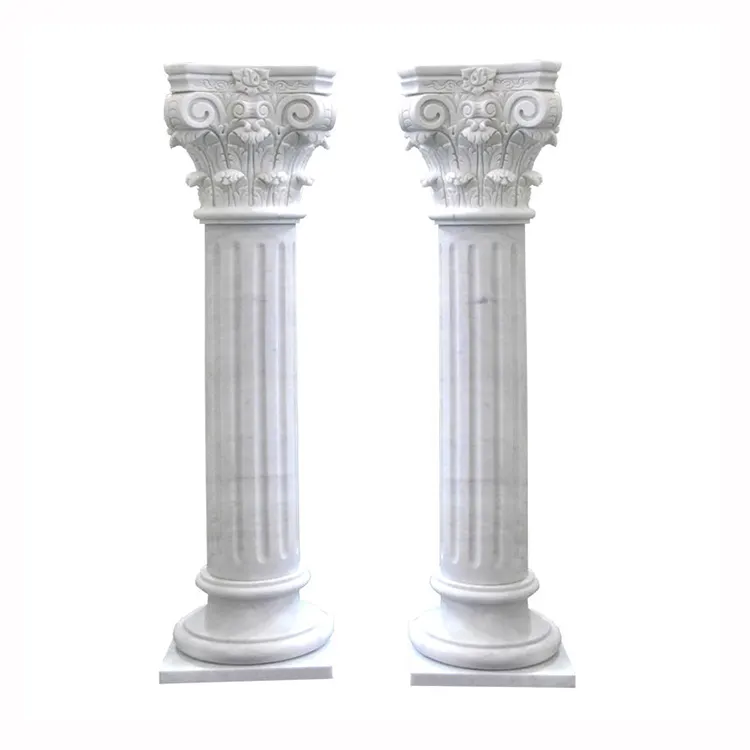 Alta calidad tallada a mano de mármol blanco piedra columna Romana Pilar capital para la construcción