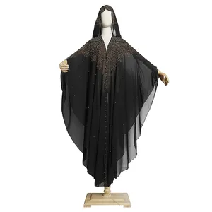 Robe à capuche en mousseline de soie, vêtements pour femmes, dubaï, Kaftan, Kimono musulman, grande taille, Boubou,