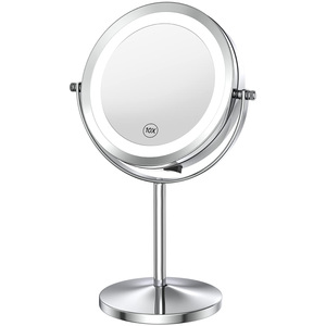 Customizable Luxury Touch Screen Switch Rotatable Desktop Stand Metal 10X Magnifying Vanity <b>Mirrors</b> <b>Makeup</b> <b>Mirror</b> With Led Light - Product Image 1