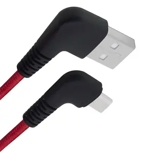 Nuevo diseño de nylon trenzado doble L eblows cable USB carga rápida USB A a L Cable de fecha para carga de juegos de teléfono