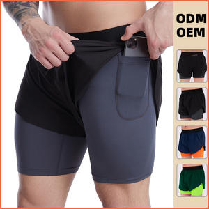 Forrado bolsillo Fitness entrenamiento gimnasio pantalones cortos verano hombres transpirable diverge lado 2 en 1 tejido de punto Casual 100% poliéster cintura media - Product Image 2