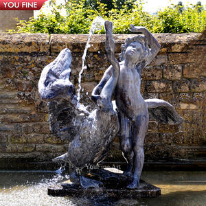 アウトドアガーデン等身大ブロンズボーイと白鳥の彫刻 - Product Image 4