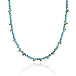 Collier en perles turquoise avec accents dorés en acier inoxydable, style classique, bijoux - Product Image 5