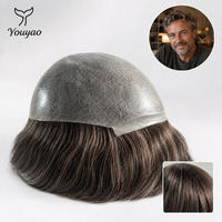 Sistem Penggantian Rambut Manusia Remy India dengan Alas PU Tipis 0,06mm, Anti Keringat, untuk Olahraga dan Gym, untuk Pria