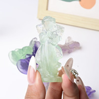 Fluorite naturelle sculptée en forme de macaron, ange, fille en prière, cristal, décoration de bureau, décoration de la maison, méditation, souvenir d'anniversaire