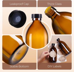 Bouteilles en verre transparentes ambrées de 125 ml (4 oz) pour sirop contre la toux, huile essentielle, liquide oral, médicaments, avec bouchon à vis en aluminium, impression sérigraphique dorée - Product Image 4