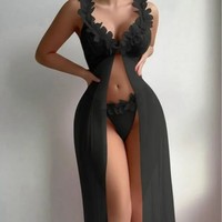 Pyjama floral sexy pour femme, taille élastique, été, avec dentelle, dos nu, décolleté plongeant, bretelles, manches courtes, respirant