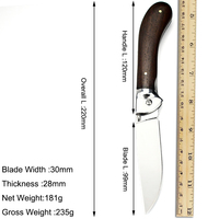 Couteau pliant de survie classique à manche en bois, best-seller européen, en acier 9Cr18Mov, couteau de poche DIY OEM avec étui