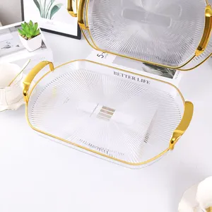 Rectangle storage tray household kitchen snack fruit food spice holders tea set transparent plastic food tray S size