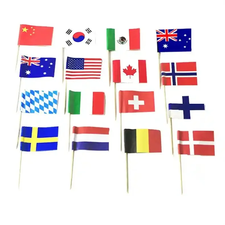 Paletas de bandeira nacional 50 peças/saco, vários países para a celebração do dia nacional e jogos de futebol de copo do mundo, utensílios de bar, fabricante de festas
