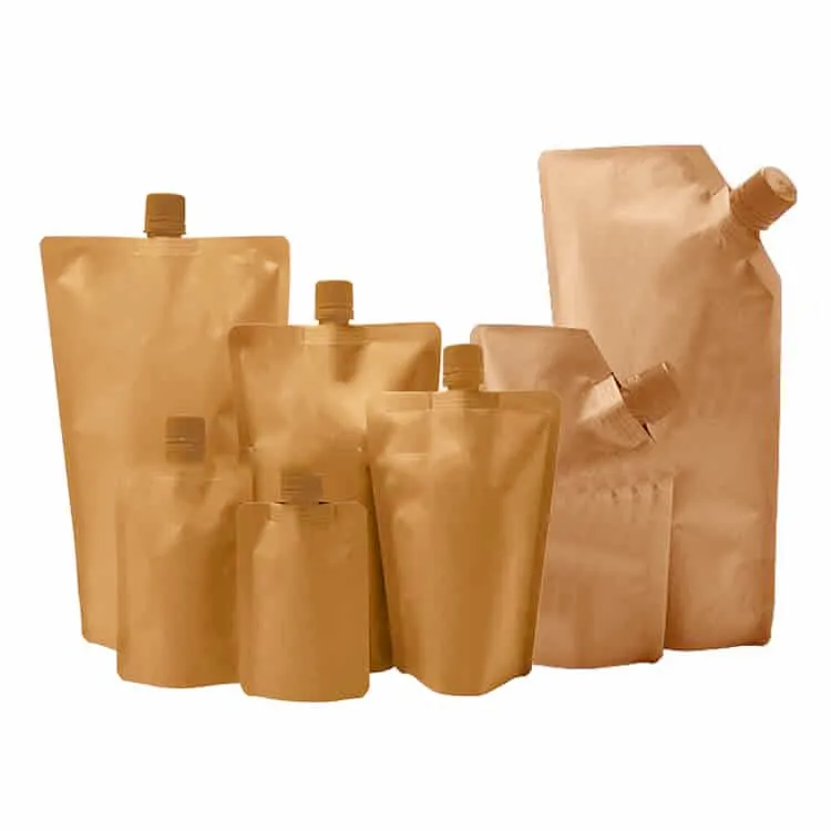 Custom Biodegradable Recyclable Waterproof Liquid Spout Bag Eco Friendly Stand Up Kraft Paper Spout Pouch With Spout Top