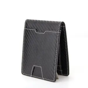 Ultra Thin Carbon Fiber Bifold Leather Wallet RFID Blocking Wallet Minimalist Front Pocket Carbon Fiber RFID Wallet For Men