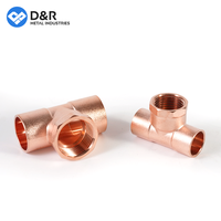 D & R nouveau 3 voies 5/8 pouces femelle 16mm soudage laiton té pressions normales connecteur tuyau d'eau plomberie tuyau cuivre raccords
