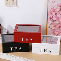Boîte de rangement pour sachets de thé en bois faite à la main avec couvercle en acrylique transparent, organisateur en bois massif à 9 compartiments, boîte cadeau décorative pour thé et café