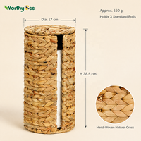 Panier de rangement cylindrique en jacinthe d'eau tressée à la main avec couvercle, organiseur de rouleaux de papier toilette pour salle de bain, maison, hôtel, décoration