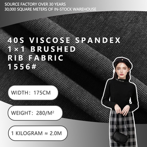 Tela de punto elástica de viscosa y spandex 40S, tejido acanalado cepillado 1x1, 175 cm de ancho, 280 g/m², para camisetas básicas, chalecos y camisetas. - Product Image 1
